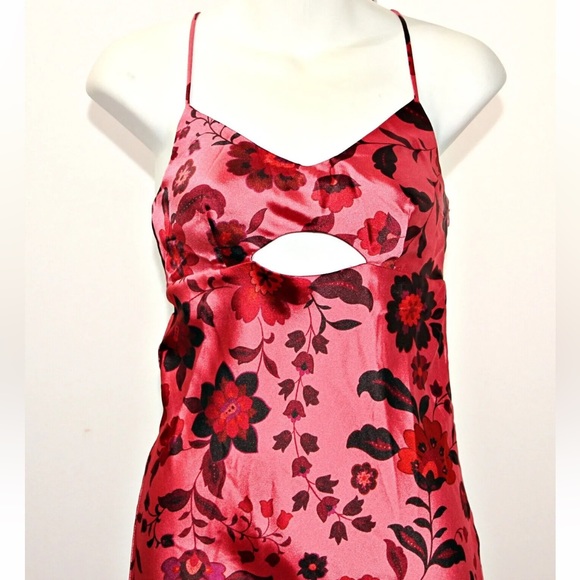 🏷️ NWT House of Harlow 1960 Pink Satin Floral Cut Out Midi Slip Dress - Picture 5 of 15